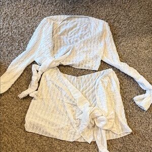 White Textured Wrap Top